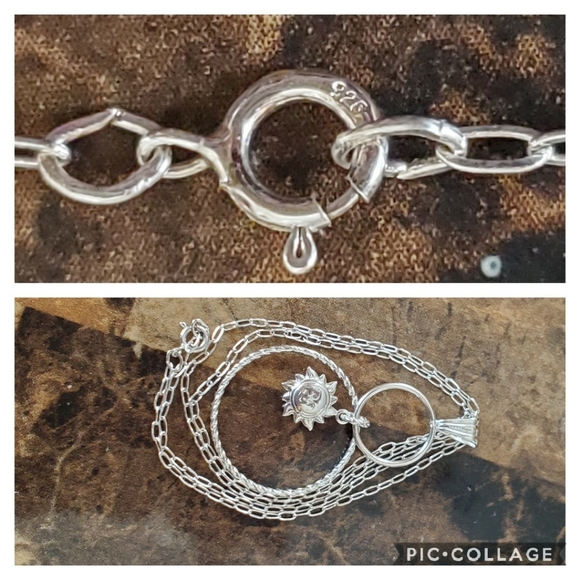 Sterling Silver Dangling Sun Necklace 18" long. - Picture 5 of 6